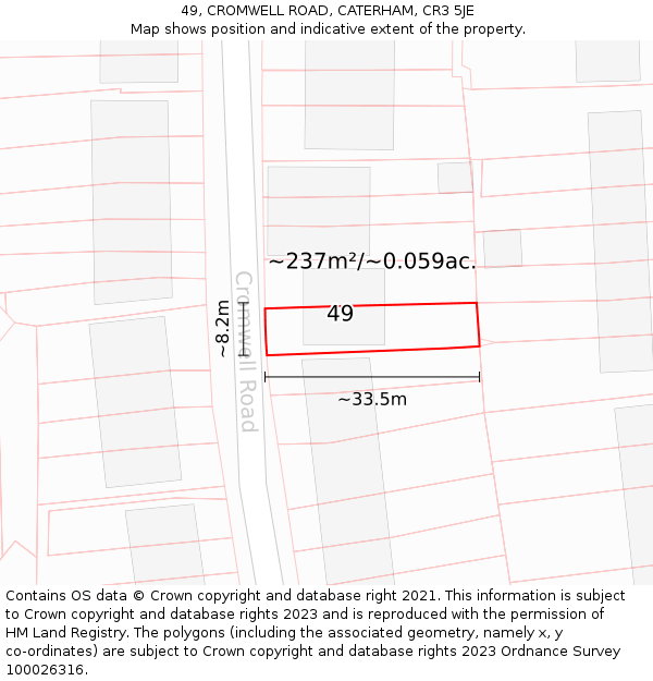49, CROMWELL ROAD, CATERHAM, CR3 5JE: Plot and title map
