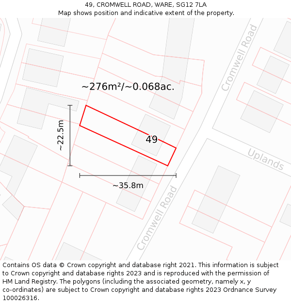 49, CROMWELL ROAD, WARE, SG12 7LA: Plot and title map