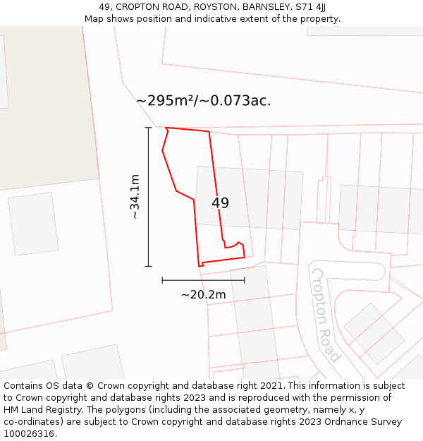 49, CROPTON ROAD, ROYSTON, BARNSLEY, S71 4JJ: Plot and title map