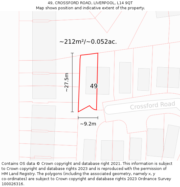 49, CROSSFORD ROAD, LIVERPOOL, L14 9QT: Plot and title map
