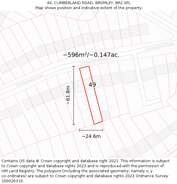 49, CUMBERLAND ROAD, BROMLEY, BR2 0PL: Plot and title map