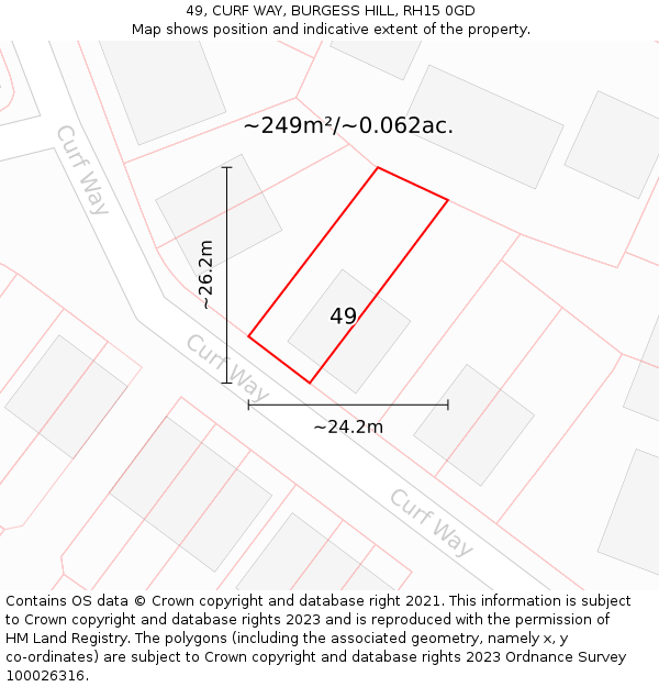 49, CURF WAY, BURGESS HILL, RH15 0GD: Plot and title map