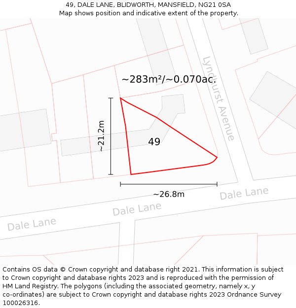 49, DALE LANE, BLIDWORTH, MANSFIELD, NG21 0SA: Plot and title map