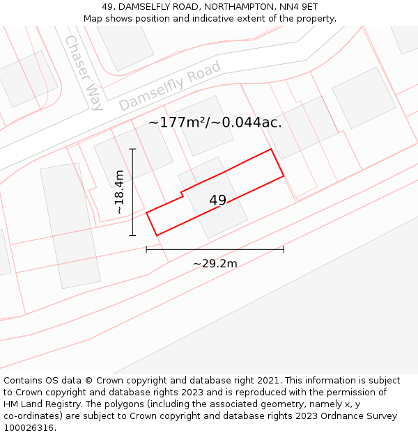 49, DAMSELFLY ROAD, NORTHAMPTON, NN4 9ET: Plot and title map