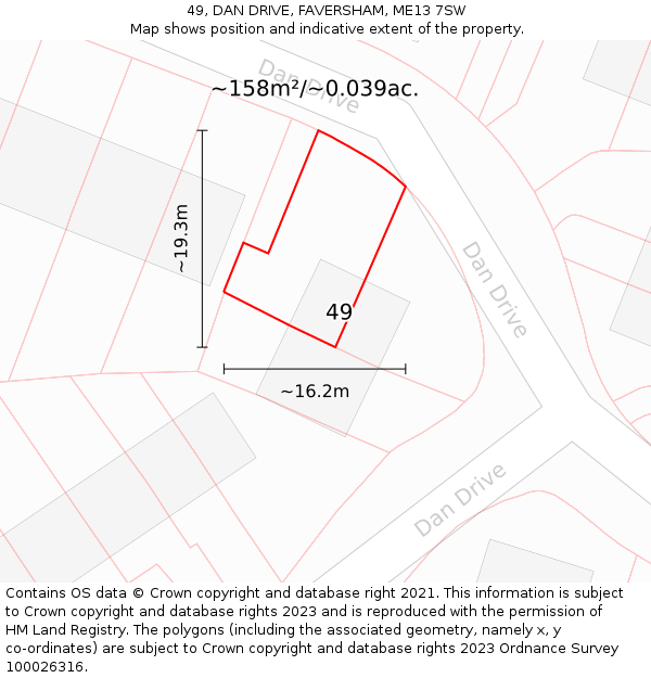 49, DAN DRIVE, FAVERSHAM, ME13 7SW: Plot and title map