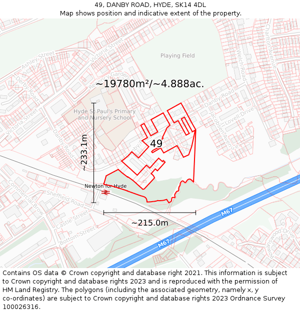 49, DANBY ROAD, HYDE, SK14 4DL: Plot and title map