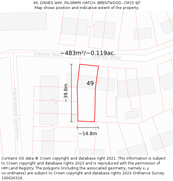 49, DANES WAY, PILGRIMS HATCH, BRENTWOOD, CM15 9JT: Plot and title map