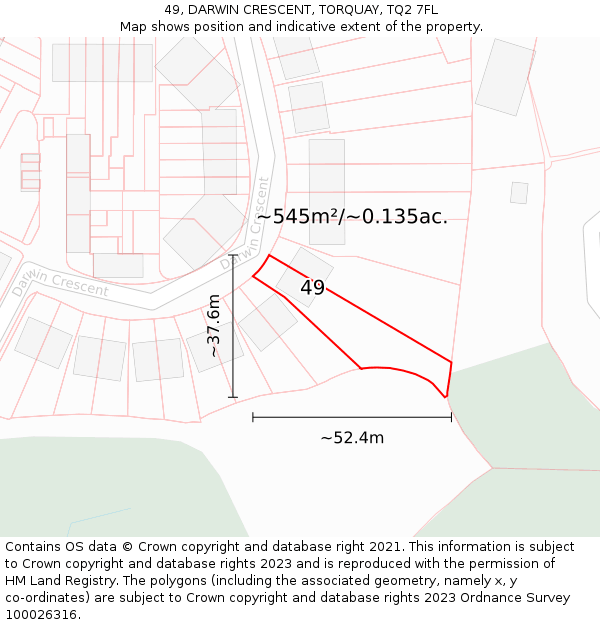 49, DARWIN CRESCENT, TORQUAY, TQ2 7FL: Plot and title map