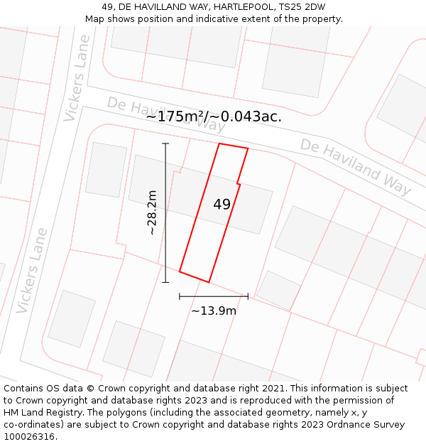 49, DE HAVILLAND WAY, HARTLEPOOL, TS25 2DW: Plot and title map