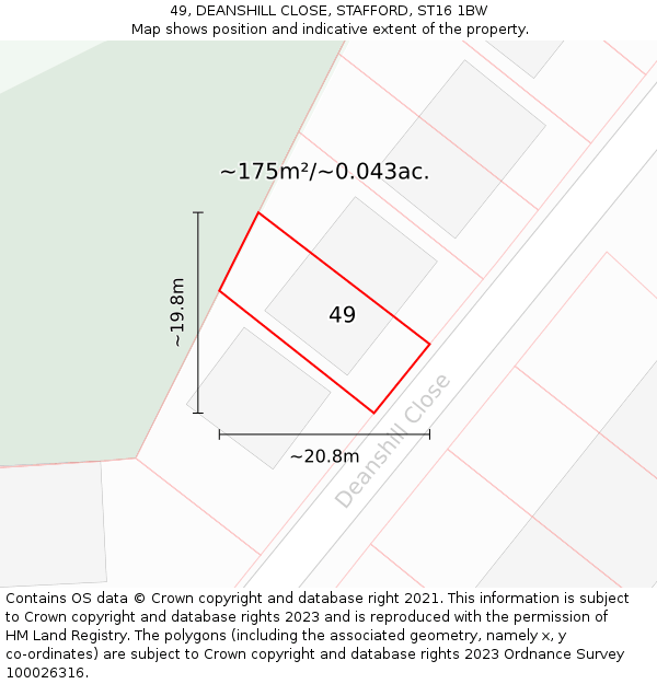 49, DEANSHILL CLOSE, STAFFORD, ST16 1BW: Plot and title map