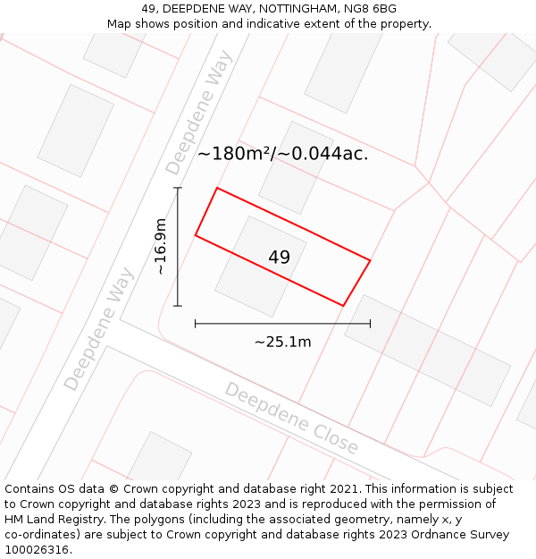 49, DEEPDENE WAY, NOTTINGHAM, NG8 6BG: Plot and title map