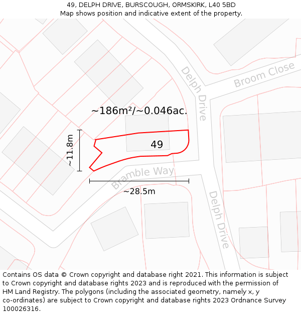 49, DELPH DRIVE, BURSCOUGH, ORMSKIRK, L40 5BD: Plot and title map