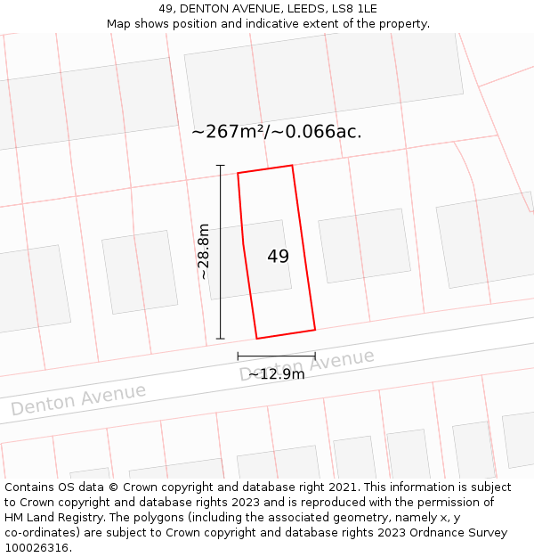 49, DENTON AVENUE, LEEDS, LS8 1LE: Plot and title map