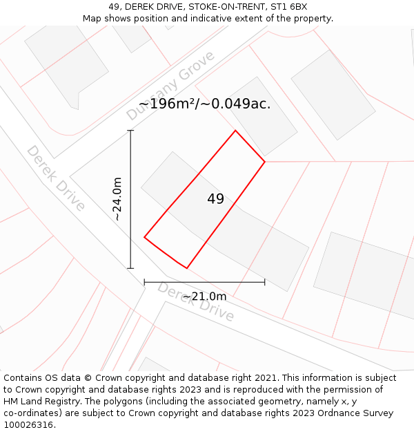 49, DEREK DRIVE, STOKE-ON-TRENT, ST1 6BX: Plot and title map