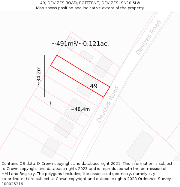 49, DEVIZES ROAD, POTTERNE, DEVIZES, SN10 5LW: Plot and title map