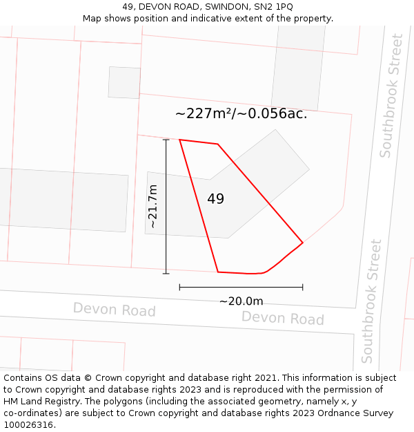 49, DEVON ROAD, SWINDON, SN2 1PQ: Plot and title map