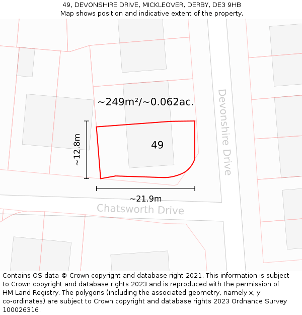 49, DEVONSHIRE DRIVE, MICKLEOVER, DERBY, DE3 9HB: Plot and title map
