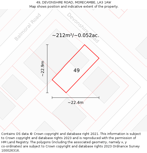 49, DEVONSHIRE ROAD, MORECAMBE, LA3 1AW: Plot and title map