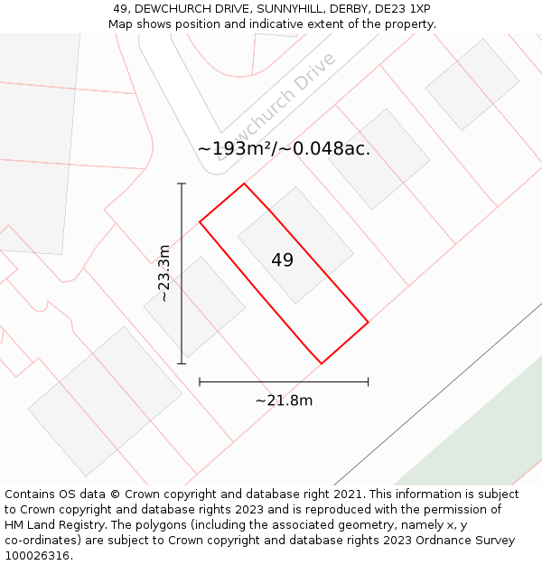 49, DEWCHURCH DRIVE, SUNNYHILL, DERBY, DE23 1XP: Plot and title map