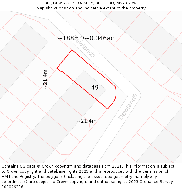 49, DEWLANDS, OAKLEY, BEDFORD, MK43 7RW: Plot and title map