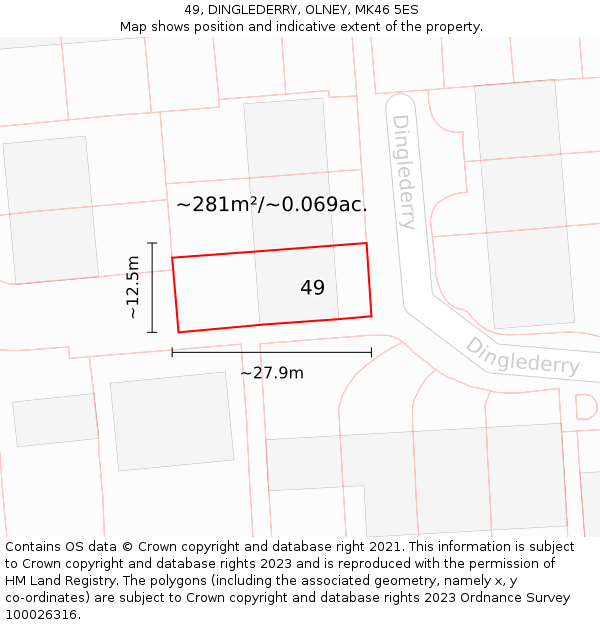 49, DINGLEDERRY, OLNEY, MK46 5ES: Plot and title map