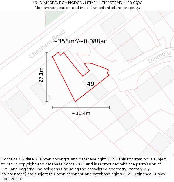 49, DINMORE, BOVINGDON, HEMEL HEMPSTEAD, HP3 0QW: Plot and title map