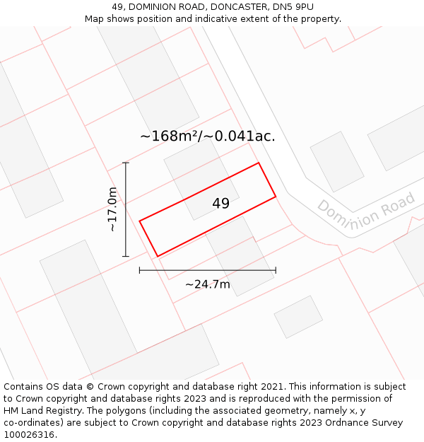 49, DOMINION ROAD, DONCASTER, DN5 9PU: Plot and title map