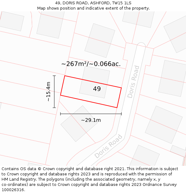 49, DORIS ROAD, ASHFORD, TW15 1LS: Plot and title map