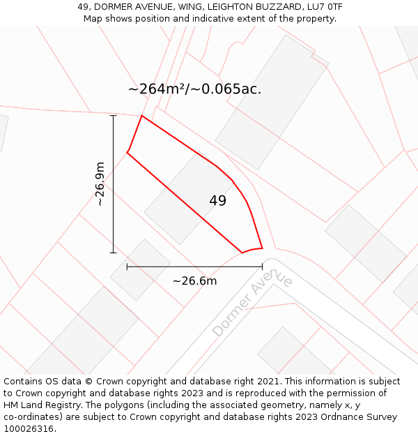 49, DORMER AVENUE, WING, LEIGHTON BUZZARD, LU7 0TF: Plot and title map