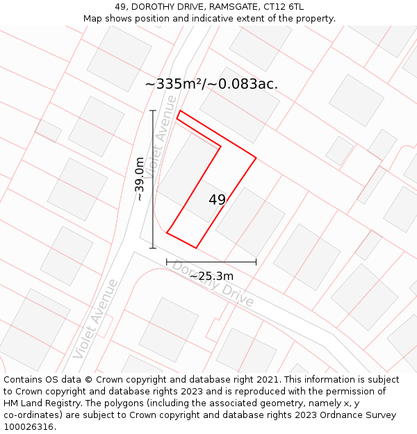 49, DOROTHY DRIVE, RAMSGATE, CT12 6TL: Plot and title map