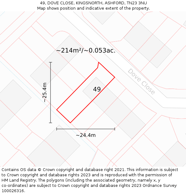 49, DOVE CLOSE, KINGSNORTH, ASHFORD, TN23 3NU: Plot and title map