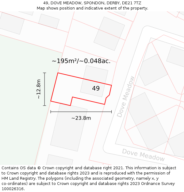 49, DOVE MEADOW, SPONDON, DERBY, DE21 7TZ: Plot and title map
