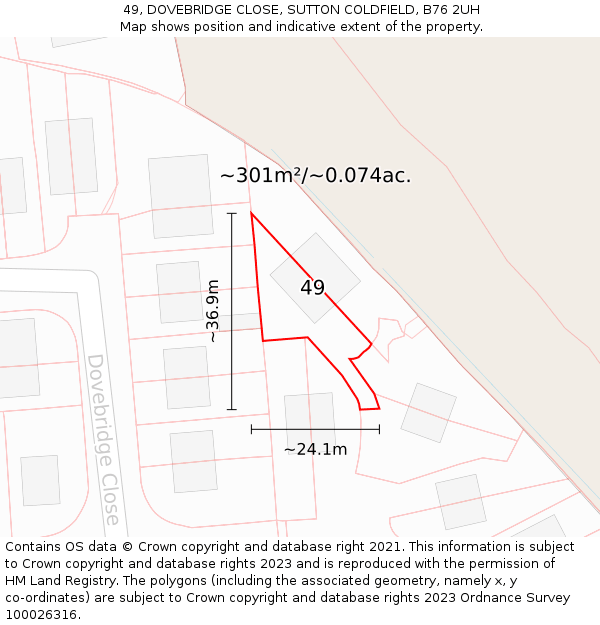 49, DOVEBRIDGE CLOSE, SUTTON COLDFIELD, B76 2UH: Plot and title map