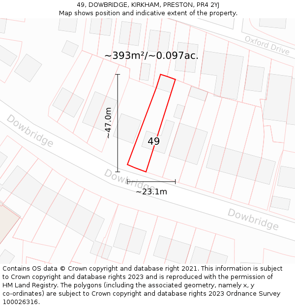49, DOWBRIDGE, KIRKHAM, PRESTON, PR4 2YJ: Plot and title map