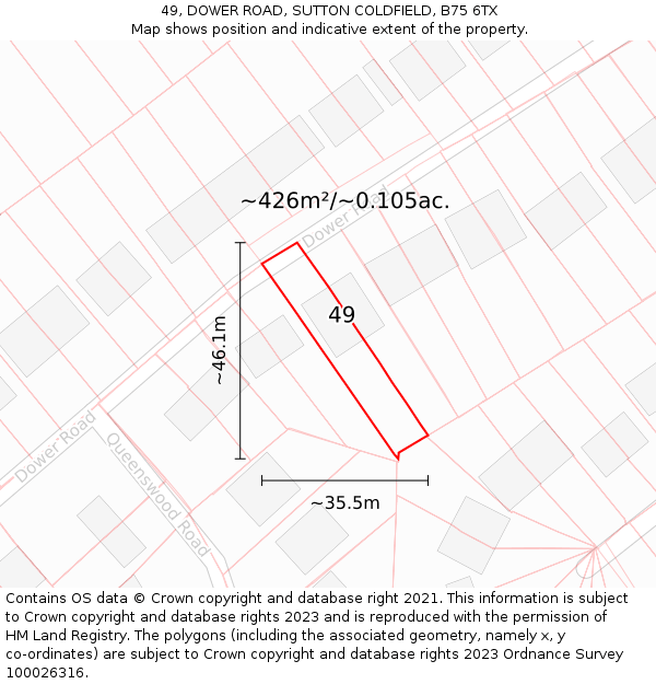 49, DOWER ROAD, SUTTON COLDFIELD, B75 6TX: Plot and title map