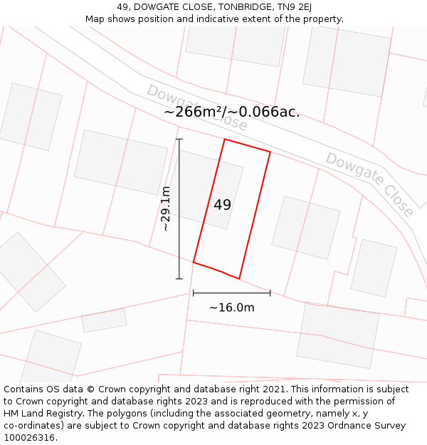 49, DOWGATE CLOSE, TONBRIDGE, TN9 2EJ: Plot and title map