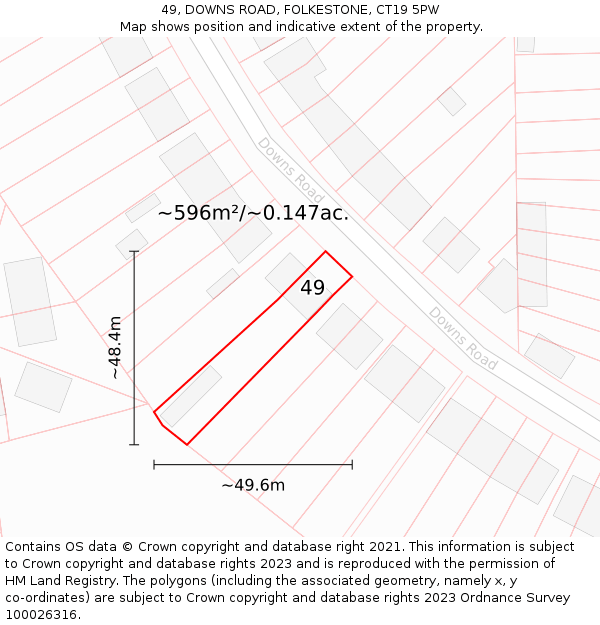 49, DOWNS ROAD, FOLKESTONE, CT19 5PW: Plot and title map