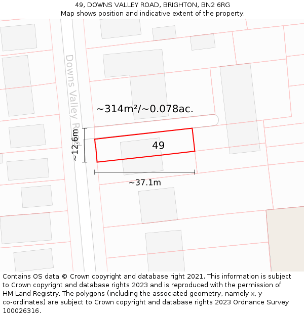 49, DOWNS VALLEY ROAD, BRIGHTON, BN2 6RG: Plot and title map
