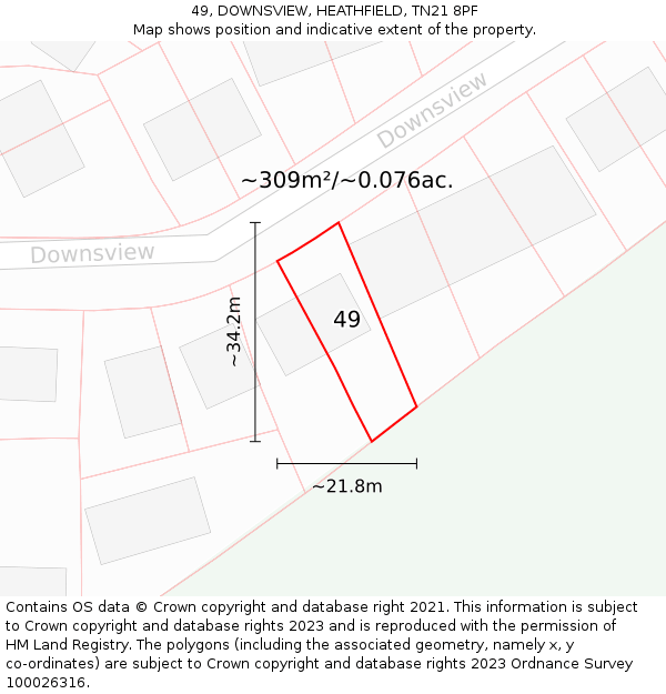 49, DOWNSVIEW, HEATHFIELD, TN21 8PF: Plot and title map