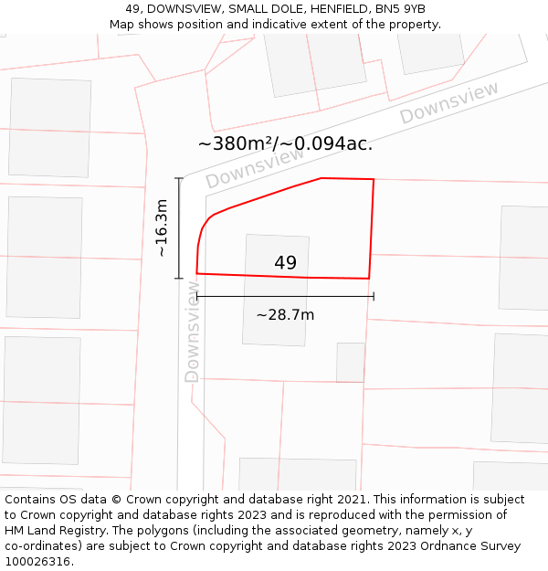 49, DOWNSVIEW, SMALL DOLE, HENFIELD, BN5 9YB: Plot and title map