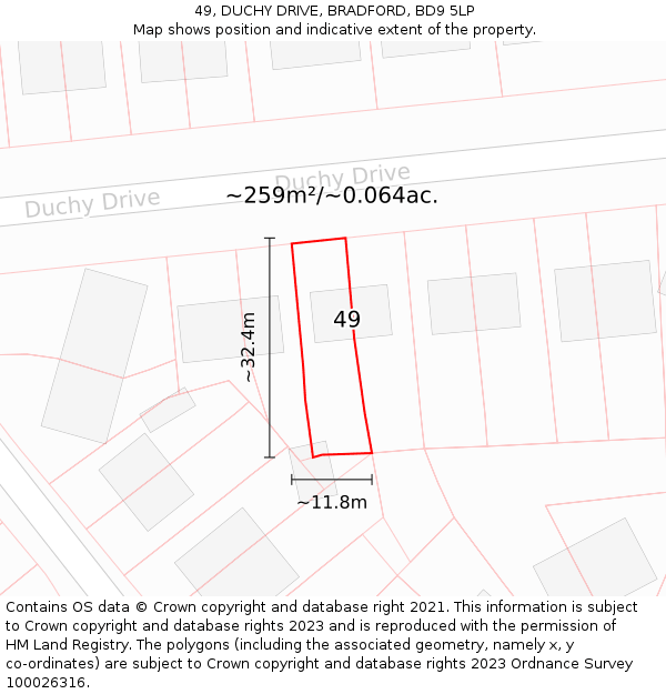 49, DUCHY DRIVE, BRADFORD, BD9 5LP: Plot and title map