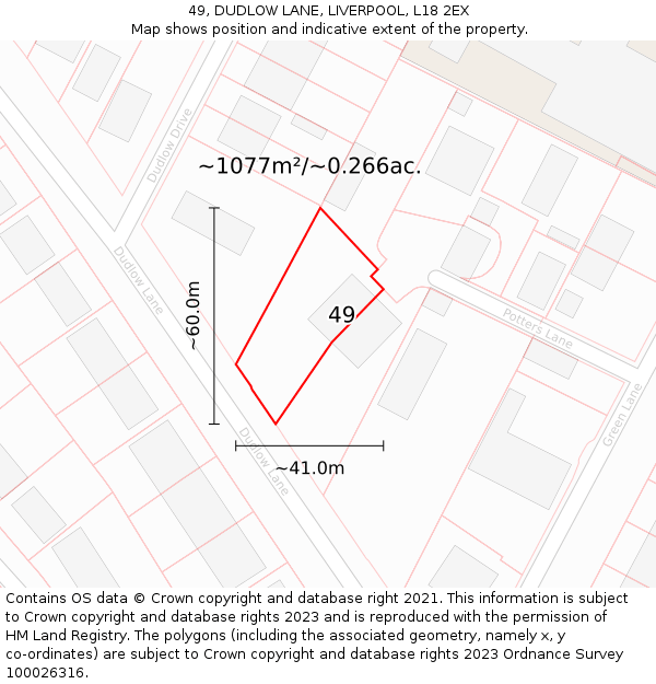 49, DUDLOW LANE, LIVERPOOL, L18 2EX: Plot and title map
