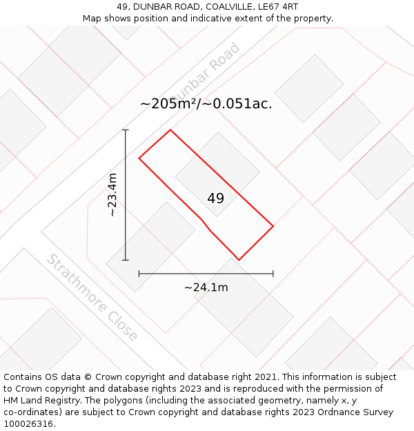 49, DUNBAR ROAD, COALVILLE, LE67 4RT: Plot and title map