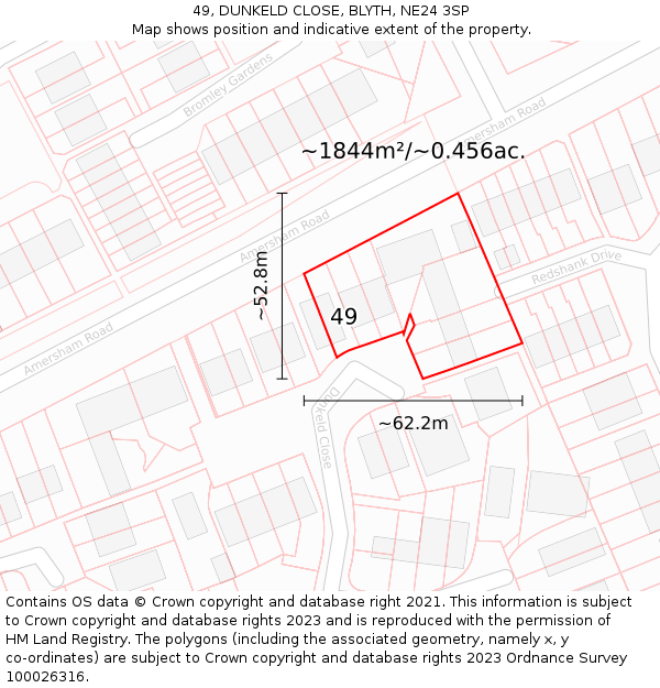 49, DUNKELD CLOSE, BLYTH, NE24 3SP: Plot and title map