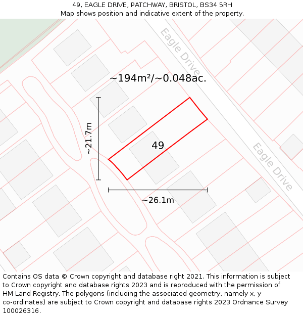 49, EAGLE DRIVE, PATCHWAY, BRISTOL, BS34 5RH: Plot and title map