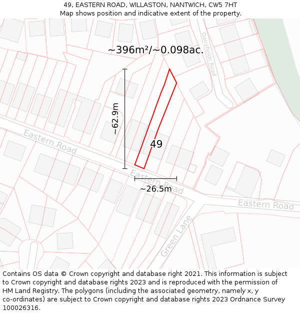 49, EASTERN ROAD, WILLASTON, NANTWICH, CW5 7HT: Plot and title map