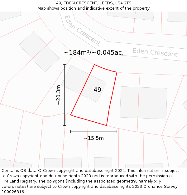 49, EDEN CRESCENT, LEEDS, LS4 2TS: Plot and title map