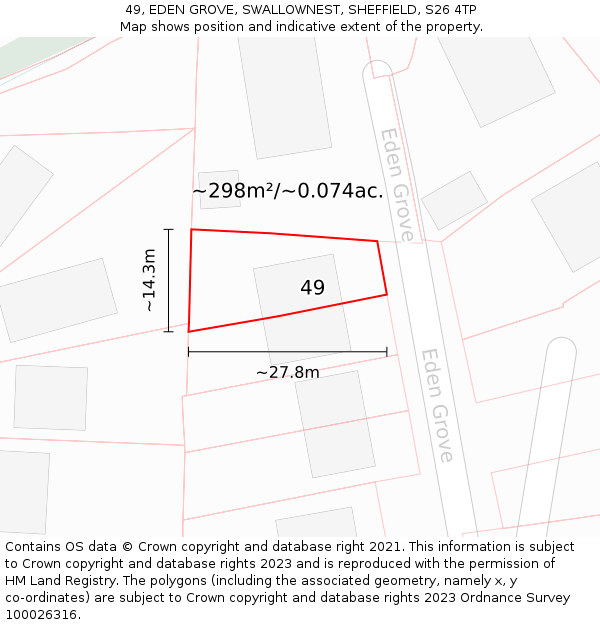 49, EDEN GROVE, SWALLOWNEST, SHEFFIELD, S26 4TP: Plot and title map