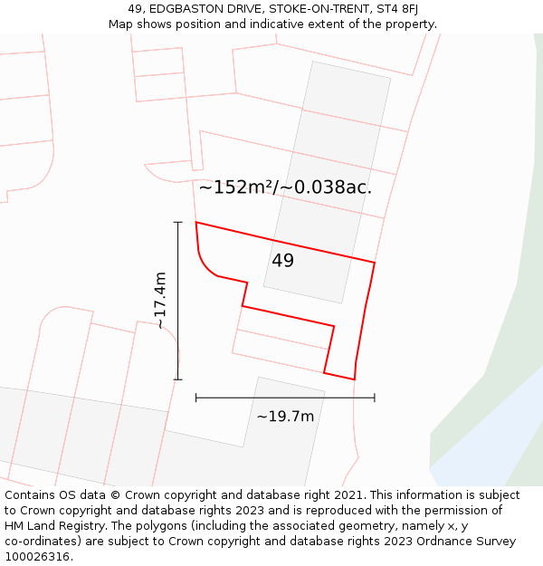 49, EDGBASTON DRIVE, STOKE-ON-TRENT, ST4 8FJ: Plot and title map