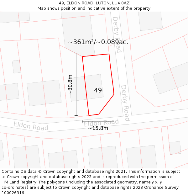 49, ELDON ROAD, LUTON, LU4 0AZ: Plot and title map